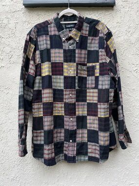 Only NY Patchwork Plaid Button-Down Shirt - Navy Multi